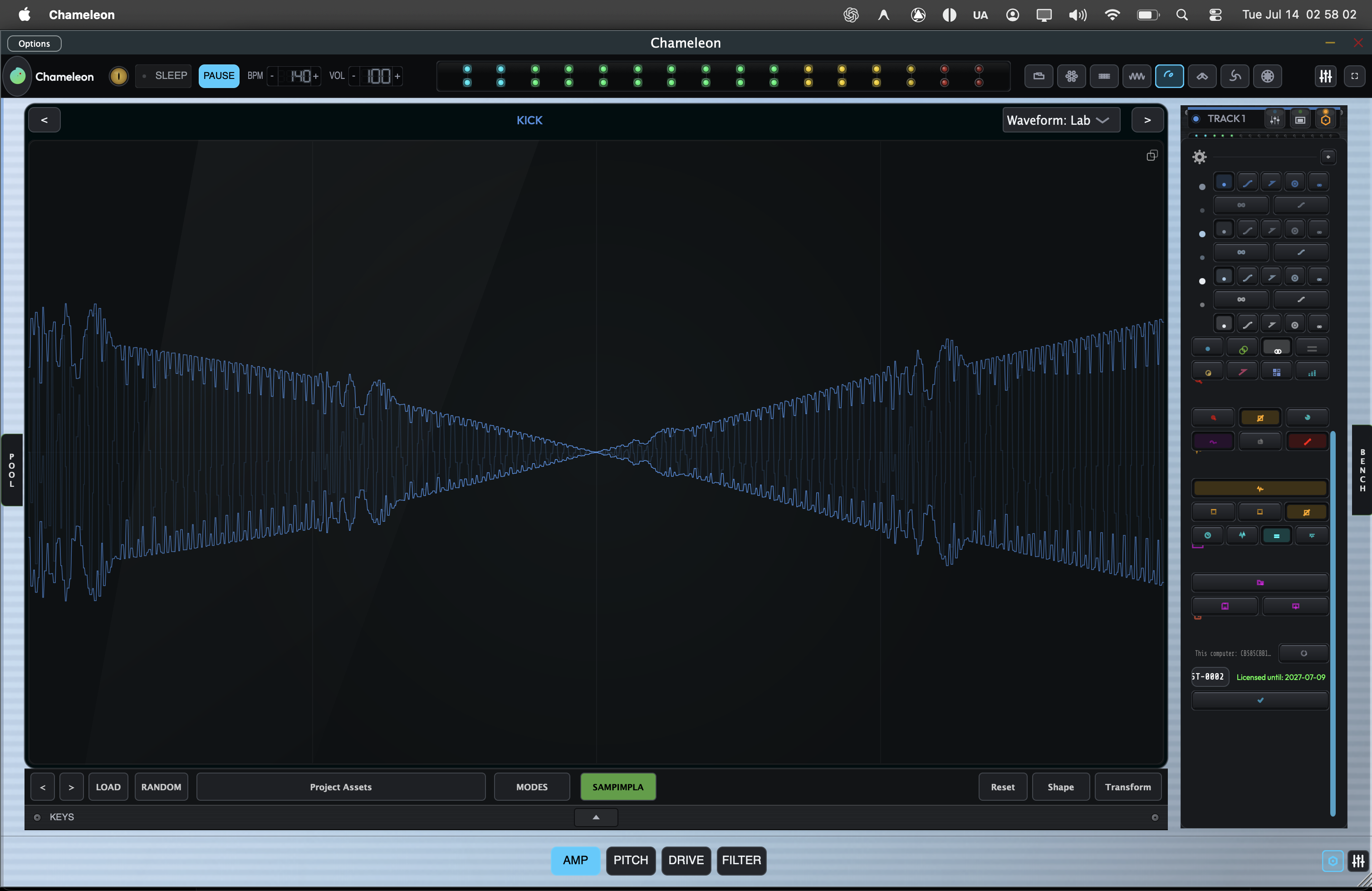 Chameleon Lab waveform drawing a symmetrical bow-tie membrane