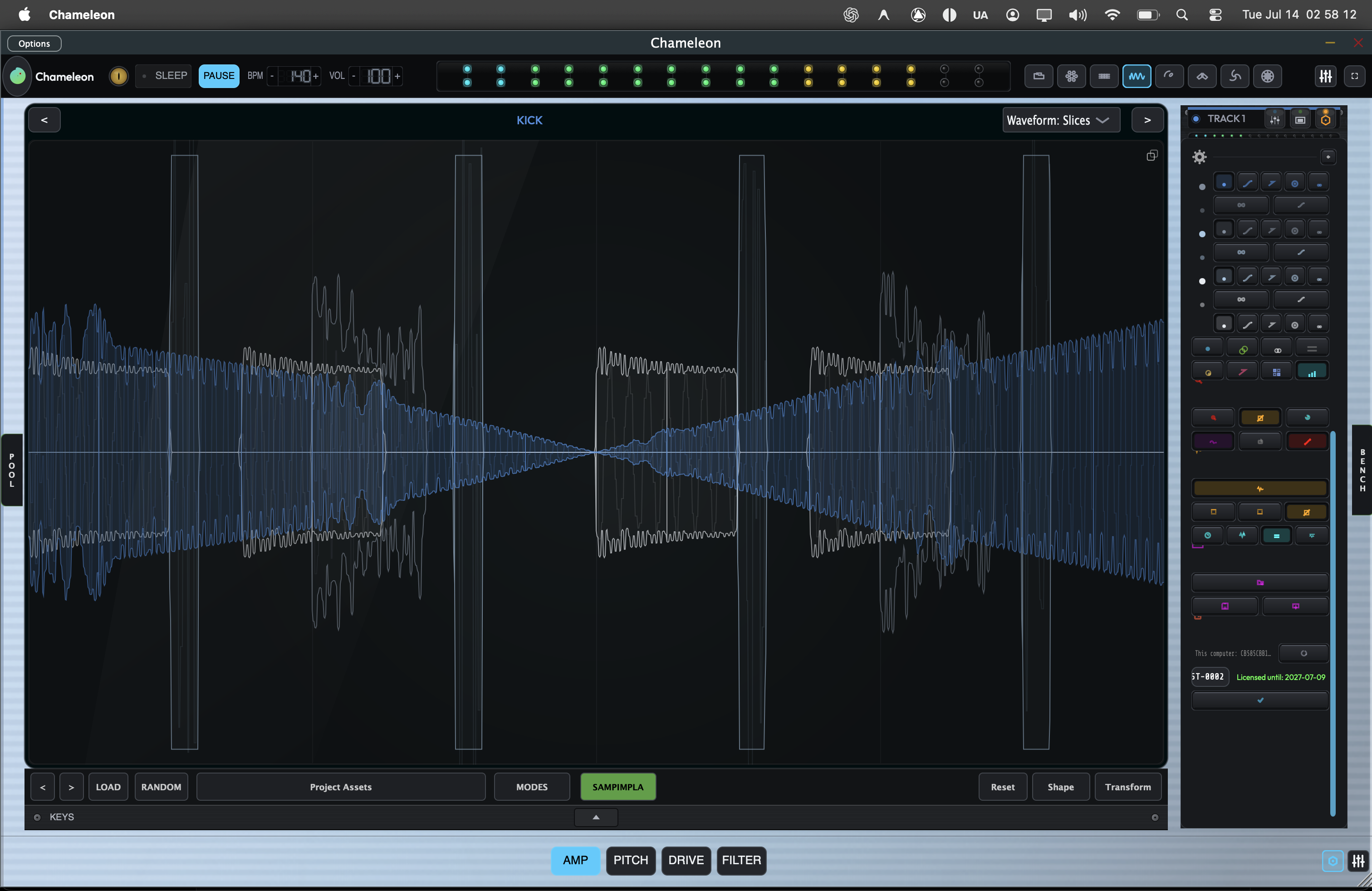 Blue Chameleon waveform with held silver slice captures