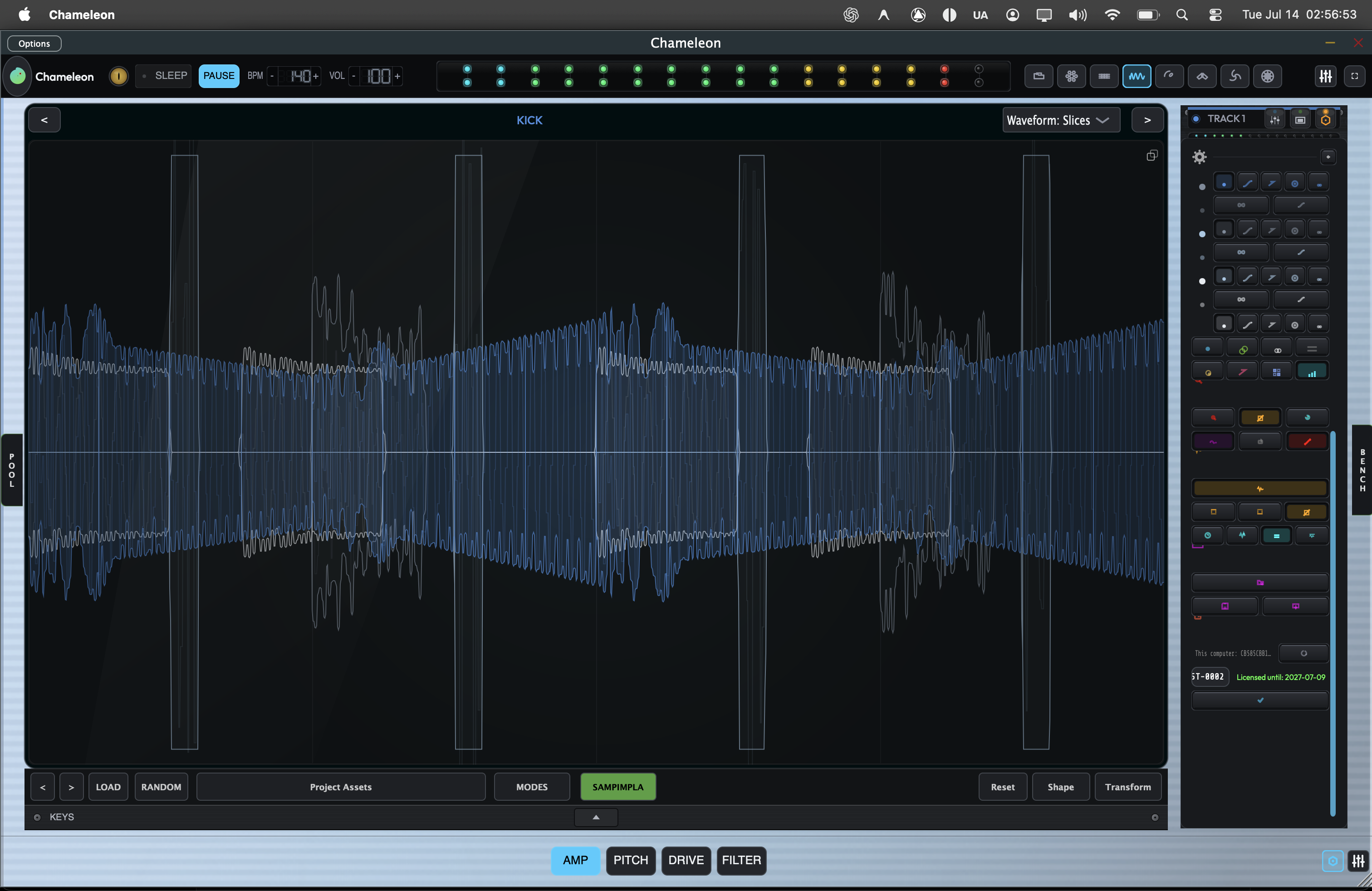 Layered Chameleon waveform slices in blue and silver